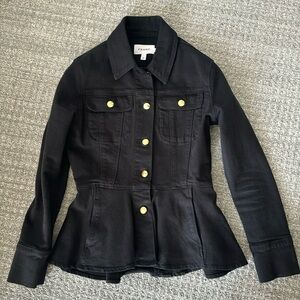 Frame Flounce Black Cotton Gold Button Denim Peplum Jacket Size XS $350